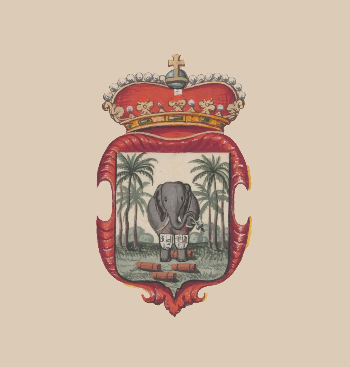 The Dutch VOC coat of arms for Ceylon as drawn in 1717 by an unknown artist for the report on the circuit tour of Governor I A Rumph