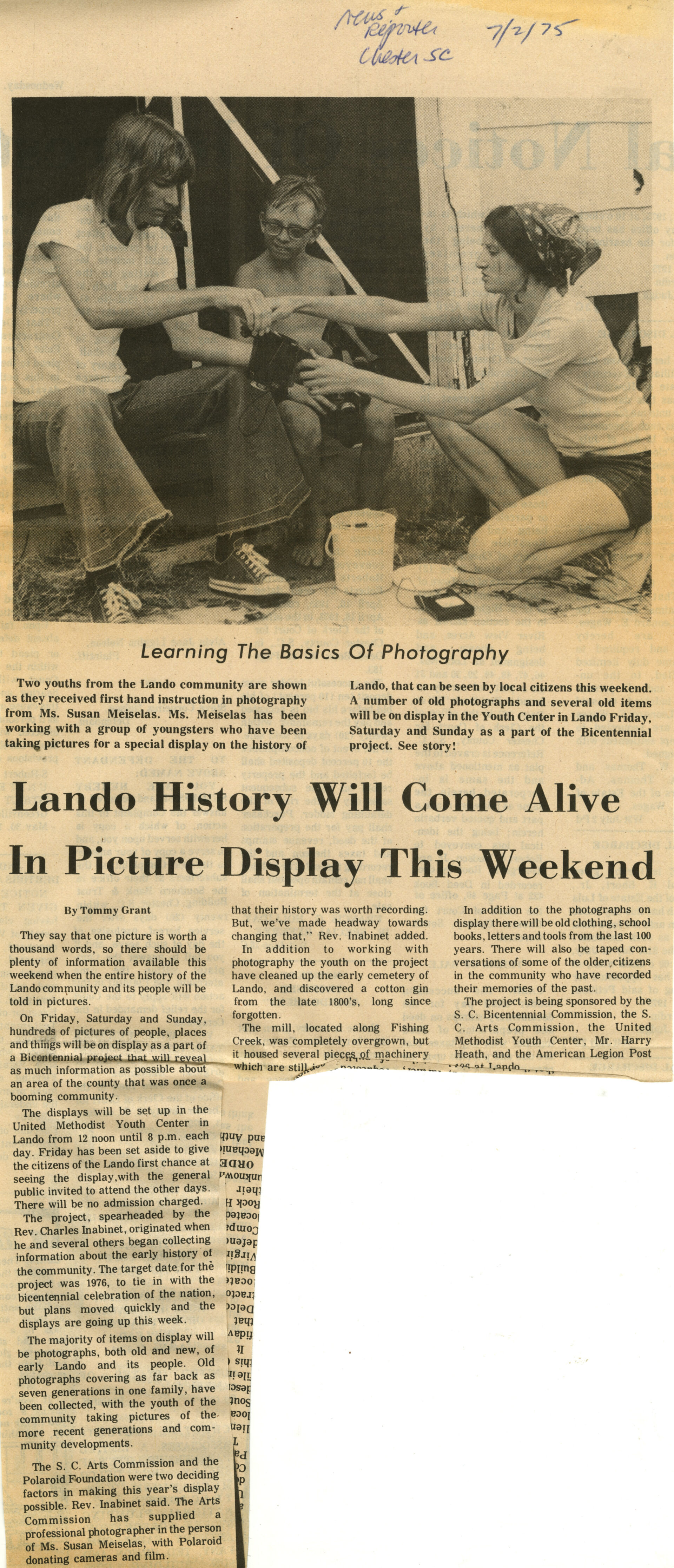 19 Newspaper clipping from Chester South Carolina Lando History Will Come Alive in Picture Display This Weekend July 1975