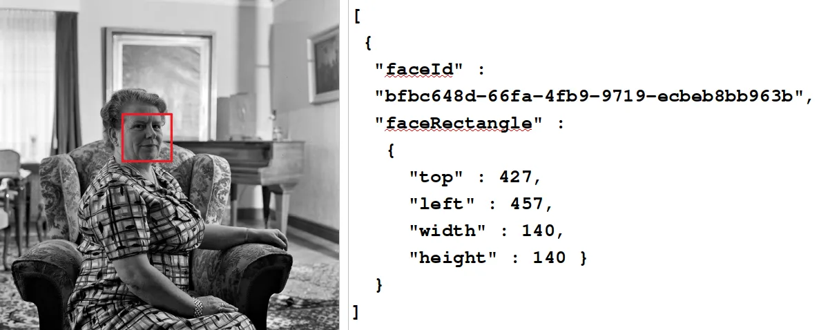Voorbeeld identified Face Azure met JSON response cop Filip Tas